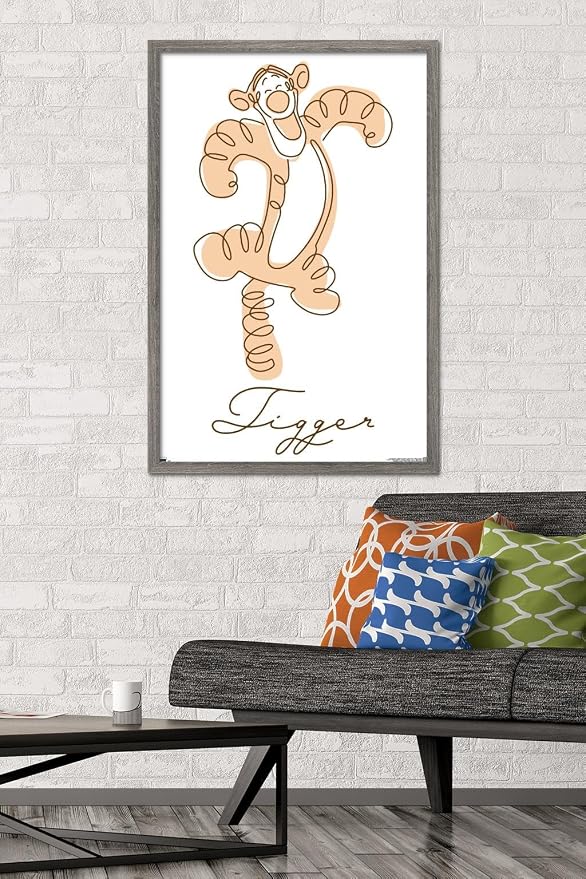 Trends International Disney Simple Moments Line Art - Tigger Wall Poster, 34L x 22.4W, Barnwood Framed Version
