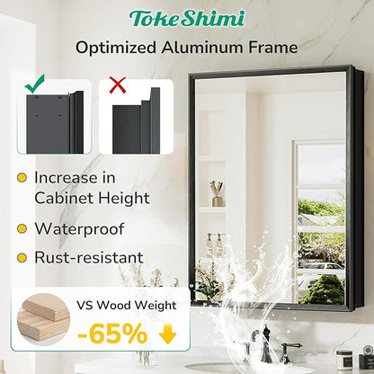 TokeShimi 48 x 32 Medicine Cabinet Recessed, Assembly Required, Lagre Medicine Cabinet Bathroom Mirror with Storage, Stepless Adjustable Shelves, Beveled Aluminum Frame, Tempered Glass
