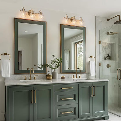 Gold Bathroom Light Fixtures, 22'' Modern Vanity Lights with Clear Glass Globes, 3-Light Bathroom Lighting Over Mirror