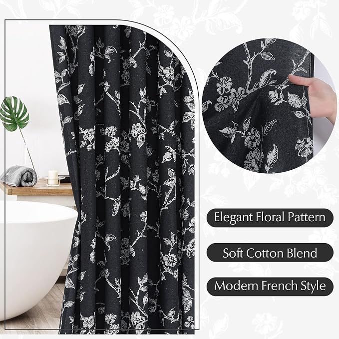 MitoVilla Extra Long Cotton Floral Shower Curtain for Bathroom,72 x 84 | Extra Long BoHo Cottagecore Spring Shower Curtains, Modern Farmhouse Country Plant Leaves Bathroom Décor, 72 x 84