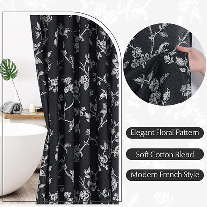 MitoVilla Extra Long Cotton Floral Shower Curtain for Bathroom,72 x 84 | Extra Long BoHo Cottagecore Spring Shower Curtains, Modern Farmhouse Country Plant Leaves Bathroom Décor, 72 x 84