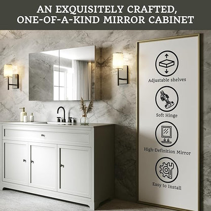 40x24 Bathroom Medicine Cabinet with Mirror,Aluminum Alloy Frame with Mirror Side Panels,Surface Medicine Cabinet with Adjustable Shelves,Assembly Required