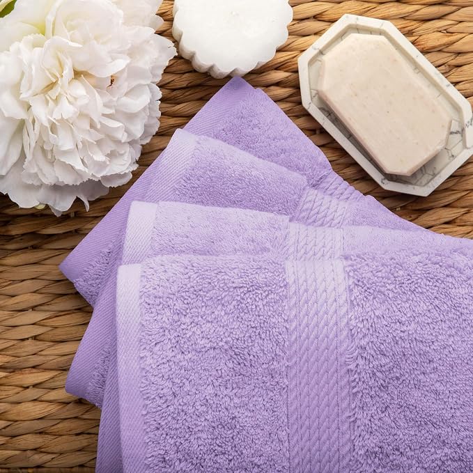 SUPERIOR Egyptian Cotton Plush & Absorbent, Hand Towel Set of 4, Purple | Quick Dry, Soft Luxury Towel Set, Bath Essentials for Bathroom, Guest Bath, Spa, 4 Piece Set, Madeline Towels