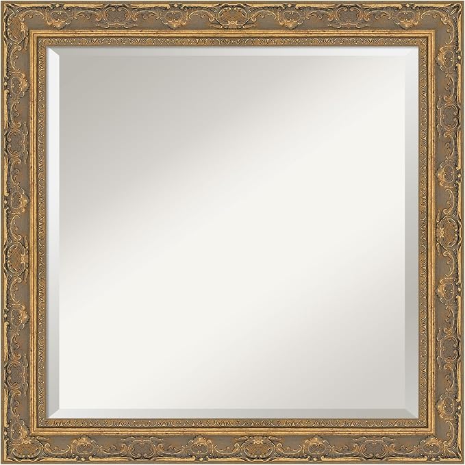Amanti Art Gold Bathroom Mirror for Over Sink, 24x24 Filigree Gold Square Vanity Mirror, Medium Traditional Frame, Hangs Horizonally and Vertically, Bathroom Wall Decor, Beveled Edge