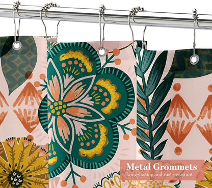Pink Floral Shower Curtain, Boho Vintage Botanical Fabric Curtain, 72 x 78 | Boho floral, vintage botanical, dark floral, rustic farmhouse, colorful flowers, fabric shower curtain