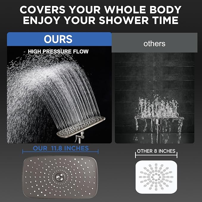 Veken Starlight 11.8" High Pressure Shower Head with Handheld, Easy Install | Handheld Shower with Multi Spray Modes, Rainfall Combo with 15" Metal Extension Arm, Detachable Dual Shower, Bathroom Decor
