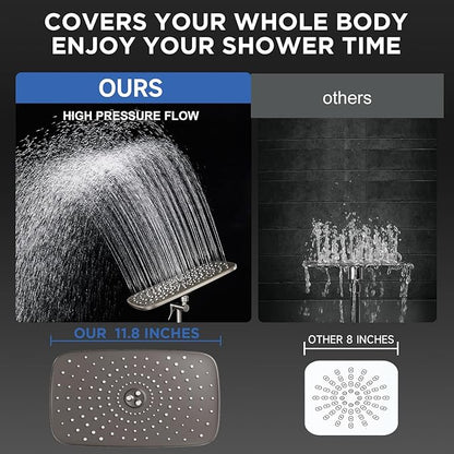 Veken Starlight 11.8" High Pressure Shower Head with Handheld, Easy Install | Handheld Shower with Multi Spray Modes, Rainfall Combo with 15" Metal Extension Arm, Detachable Dual Shower, Bathroom Decor