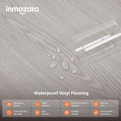 INMOZATA 36-Pack Peel and Stick Flooring Vinyl Floor Tile (White Wash Wood) | 54 Sq.Ft, Waterproof, Heat-resistant, Wood Grain, Strong Adhesive, DIY Flooring for Bedroom Living Room Bathroom Kitchen RV