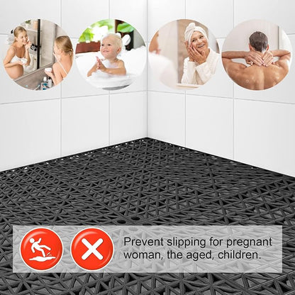 Modular Interlocking Cushion 48 Pack 11.8" x 11.8" Rubber Floor Tiles Non-Slip Splicing Drainage Mats for Deck, Black