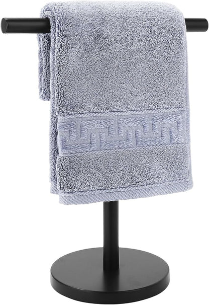 T-Shape Bath Hand Towel Holder Stand, Stainless Steel Free Standing Hand Towel Rack, for Bathroom Kitchen & Countertop, Matte Black