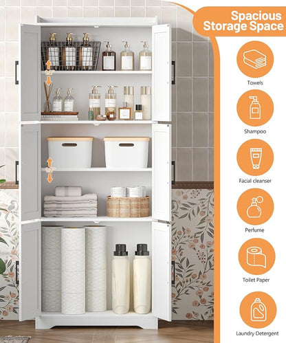 Akxomel Tall Bathroom Floor Cabinet with 6 Barn Door 60.2''H Pantry White | 11.6''D x 22.6''W Linen Storage Cabinet with Adjustable Shelves, for Kitchen, Living Room, Entryway