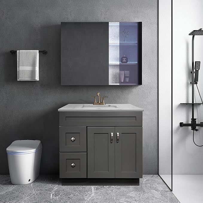 30" Shaker Bathroom Vanity Sink Base with Drawers (Ready-to-Assemble) (Grey Shaker Vanity Base)