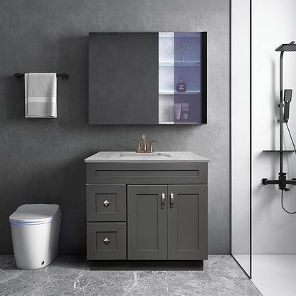 30" Shaker Bathroom Vanity Sink Base with Drawers (Ready-to-Assemble) (Grey Shaker Vanity Base)