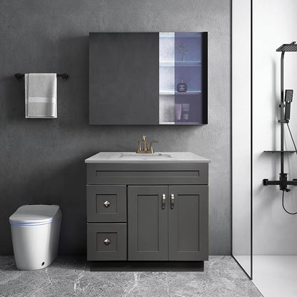 36” Grey Shaker Bathroom Vanity Base – Ready-to-Assemble Sink Cabinet with Drawers, Shaker Style Storage, Base Only, No Top or Sink