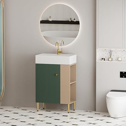 Merax 21.6" Small Bathroom Vanity with Sink Narrow Depth Bathroom Vanities,Wood Vanity Cabinet,Soft Closing Door,Freestanding Sink Cabinet W/Open Side Shelves,Green