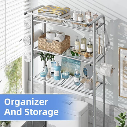 Simple Trending 3 Tier Over The Toilet Rack, Shelf Bathroom, Bathroom Stand Organizer Space Saver, Silver