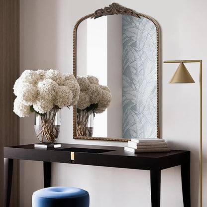 Micasso Bathroom Mirror for Over Sink: 24"x36" Bronze Vintage Arched Mirror | Traditional Ornate Baroque Decorative Antique Wall Mirror for Bedroom/Entryway/Hallway/Dresser/Vanity/Mantel/Nightstand