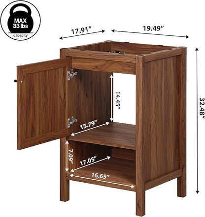 JONATHAN Y VAN1022B Jasper 20 in. W x 18 in. D x 33 in. H Rattan Modern Coastal 2-Shelf Bathroom Vanity Cabinet Only with Soft Closing Doors (Sink Basin Not Included), Walnut