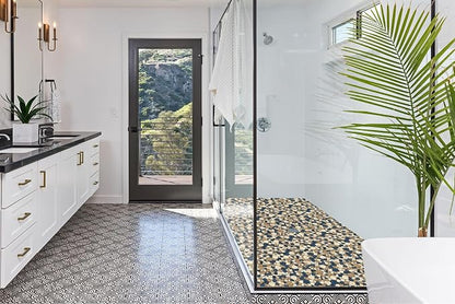 Pebble Tile for Shower Floor Brown Blue Pebbles Mosaic Tiles for Bathroom Floor [Set of 5 Sheets]