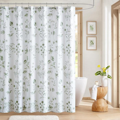 Martha Stewart 100% Cotton Floral Shower Curtain, 72 x 72, Sage Green | Martha's Garden Series, Botanical Floral Print, Spa Quality Modern, Machine Washable, Modern Bathroom Curtains