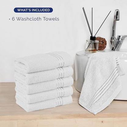 Elegant Comfort Premium Turkish Cotton 6 Pack Washcloths Set - 13 x 13 inch, Luxurious Hotel Spa Quality 100% Turkish Cotton 6PC Washcloth Set - Highly Absorbent - Soft Bathroom Towels, White/Gray