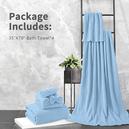 Extra Large Bath Towel Set of 4 (35"x70"),Oversized Bath Sheet Super Soft Highly Absorbent Jumbo Bathroom Towel Set Microfibers Quick Dry Shower Towel for Hotel,Bathroom,Guest,Spa,Gym (Blue)