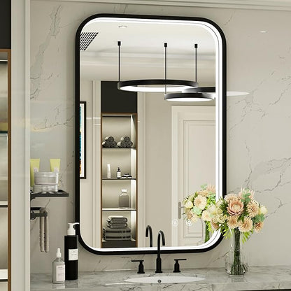 24x36 Inch LED Bathroom Mirror with Lights, 3 Color Temperatures | Stepless Dimmable, Anti-Fog, Memory, ETL Listed, Black Aluminum Frame, Wall Mounted, CRI 95+, for Bedroom/Dressing Room