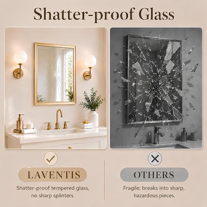 Brushed Gold Bathroom Mirrors for Over Sink 22x30 Inch | Inner Arc Aluminum Frame Rectangle Vanity Mirror for Bedroom Entryway, HD Tempered Glass, Anti-Rust, Horizontal or Vertical
