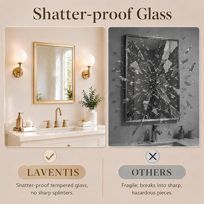 Brushed Gold Bathroom Mirrors for Over Sink 22x30 Inch | Inner Arc Aluminum Frame Rectangle Vanity Mirror for Bedroom Entryway, HD Tempered Glass, Anti-Rust, Horizontal or Vertical