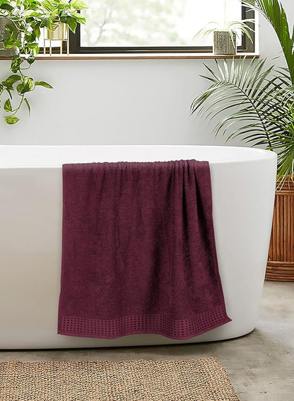 GLAMBURG 100% Cotton 2 Pack Oversized Bath Towel Set 28x55 Inches, Ultra Soft Highly Absorbant Compact Quickdry & Lightweight Large Bath Towels, Ideal for Gym Travel Camp Pool - Burgundy