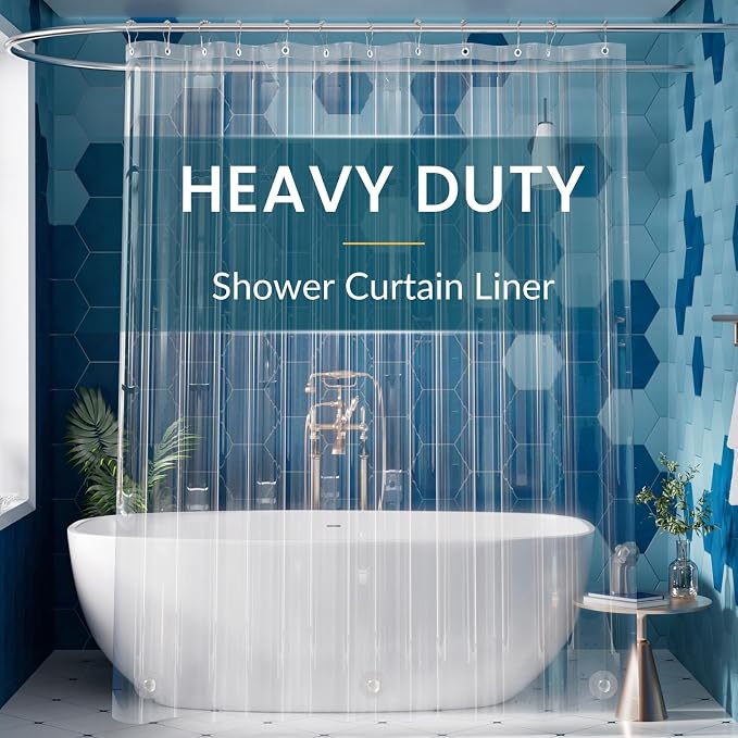 Titanker Clear Shower Curtain Liner, Premium PEVA Shower Liner Heavy Duty Waterproof Shower Curtains for Bathroom with Big Stones and Grommets, 72x72 Inches