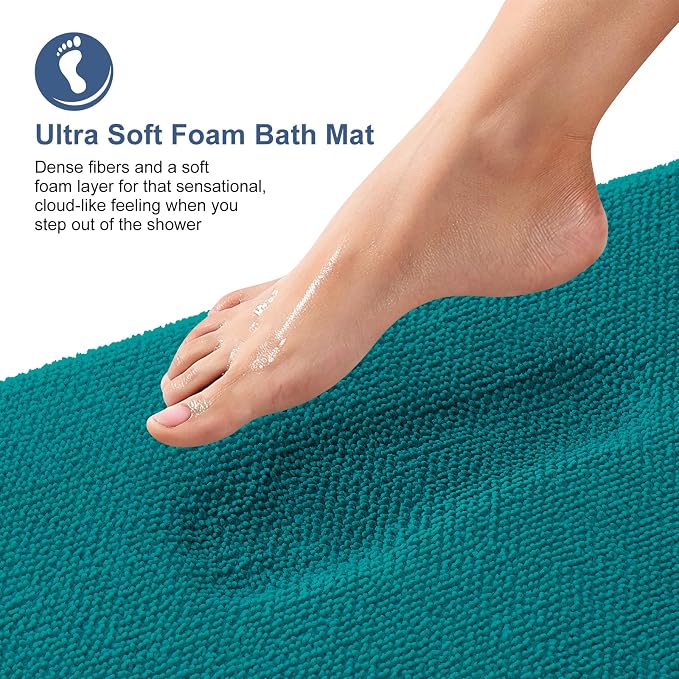 OLANLY Thick Memory Foam Bathroom Rugs 30x20, Absorbent Bath Mat, Deep Lake | Soft Quick Dry Bath Rugs, Non-Slip, Machine Washable Carpet for Bathroom Floor, Tub and Shower, Home Decor Accessories