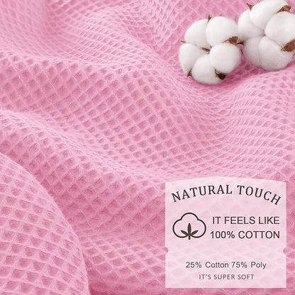 Waffle Weave Shower Curtain - Pink Cotton Fabric Texture Heavyweight Shower Curtains for Bathroom,Washable,72Wx72L