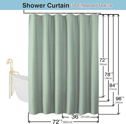 Aiyufeng Moga Sage Green Shower Curtain - 3D Embossed Cloth Shower Curtain for Bathroom, Hotel Luxury Green Bathroom Curtains, Machine Washable, Standard Size 72Wx78H