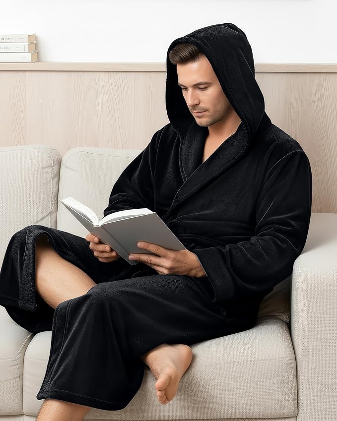NY Threads Luxury Ultra Soft Mens Robe with Hood Plush Fleece Long Bathrobe