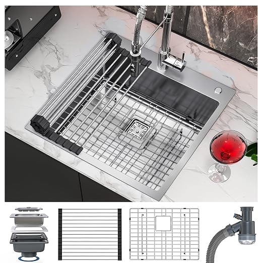 YITAHOME Drop in Kitchen RV Sink 25 in Topmount 304 Stainless Steel Single | Bar Sinks 25 x 22 x 10 Inch