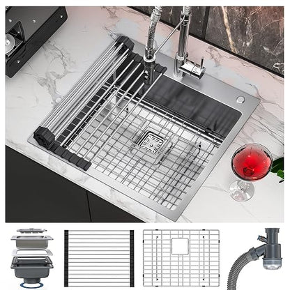 YITAHOME Drop in Kitchen RV Sink 25 in Topmount 304 Stainless Steel Single | Bar Sinks 25 x 22 x 10 Inch