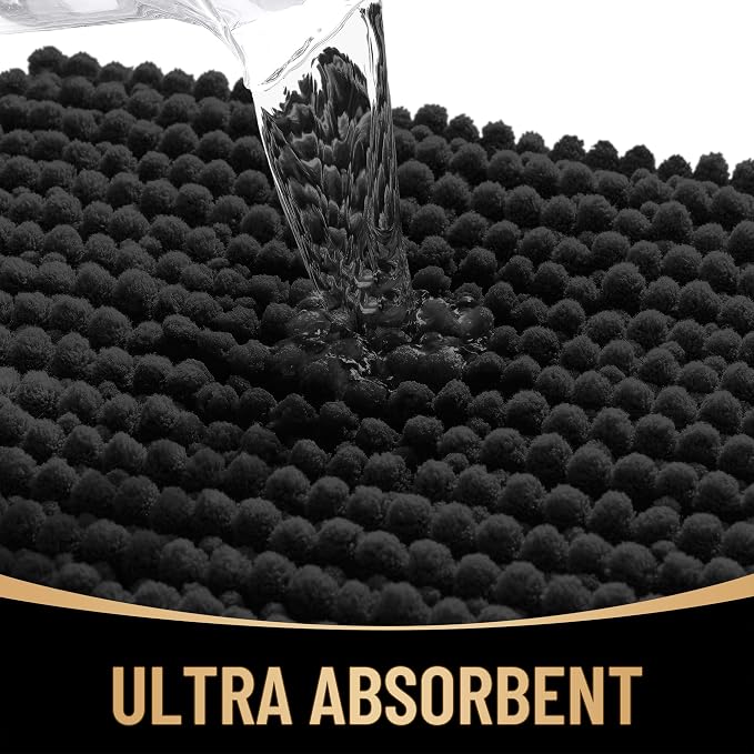 OLANLY Thick Chenille Large Bathroom Rugs 40x32, Absorbent Bath Mat, Black | Soft Bath Rugs, Rubber Backing, Machine Wash Dry, Bath Mats for Bathroom, Tub and Shower, Home Decor Accessories
