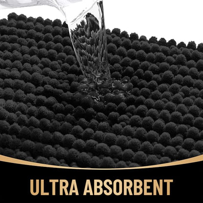 OLANLY Thick Chenille Bathroom Runner Rugs 44x24, Absorbent Bath Mat, Black | Soft Bath Rugs, Rubber Backing, Machine Wash Dry, Bath Mats for Bathroom, Tub and Shower, Home Decor Accessories