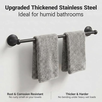 24-Inch Wall Mounted Towel Racks for Bathroom – Space Saver 4-Piece Durable Stainless Steel Bathroom Hardware Set with Towel Bar, Towel Ring, Toilet Paper Holder & Hook, Matte Black