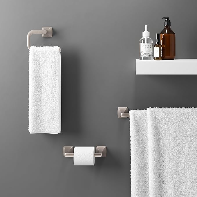 Pfister Bruxie Bath Towel Bar for Bathroom, 24-Inch, Wall-Mounted, Screw-in, Spot Defense Brushed Nickel Finish, BTBBIE2GS