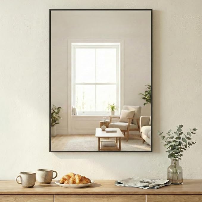 30"x36" Matte Black Framed Rectangle Bathroom Vanity Wall Mirror | Over-Sink Vanity Mirror, Slim Metal Frame, Entryway or Dresser Use, Vertical/Horizontal Mount, Tempered Glass