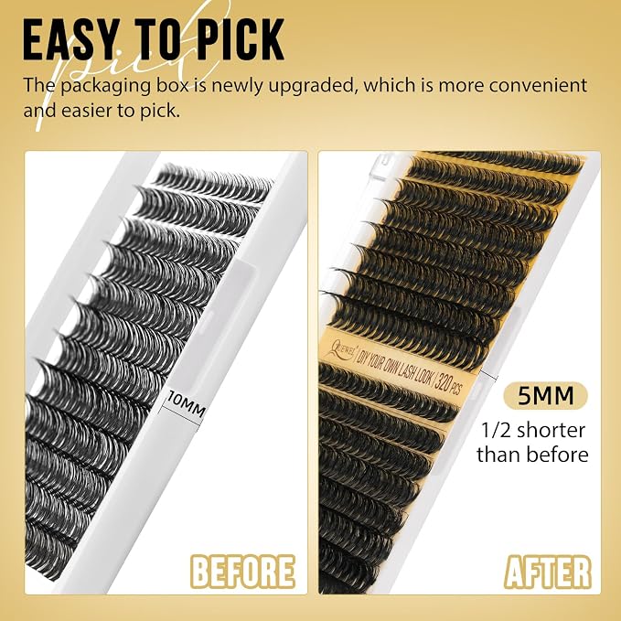 QUEWEL Lash Clusters 320Pcs 35D+45D D Curl Lash Cluster Eyelash Extensions | Cluster Lashes Mix9-16mm Individual Eyelashes Clusters Wispy Lash Clusters Thin Band Soft to Use at Home(35D+45D D Mix9-16)