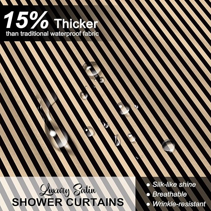 Modern Striped Shower Curtain 72x72 Inch,Elegant Art Bathroom Decor | Vertical Beige and Black Lines Bathroom Decor,Include Hooks,Waterproof Polyester Fabric,Abstract Geometric Shower Curtain