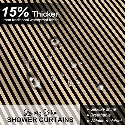 Modern Striped Shower Curtain 72x72 Inch,Elegant Art Bathroom Decor | Vertical Beige and Black Lines Bathroom Decor,Include Hooks,Waterproof Polyester Fabric,Abstract Geometric Shower Curtain