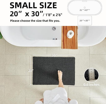 TYUU Black Waffle Bath Mat, Boho Bathroom Rugs Non Slip Washable, 30x20 | Super Absorbent Quick Dry Bath Rug, Non-Slip Backing, Soft Waffle Washable Farmhouse Bathroom Mats, Tub, Shower & Home Decor