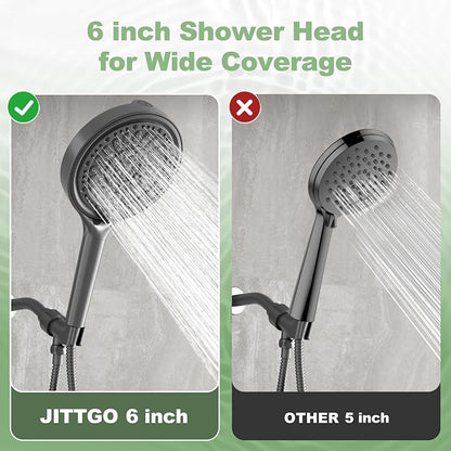Filtered Shower Head, 6 Inch High Pressure Handheld Shower Filter Head for Hard Water, 6 Spray Modes Water Softener Showerhead with Hose and Shower Arm Bracket, Dark Grey