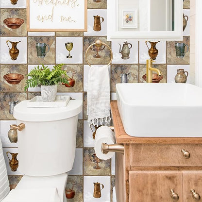 Alwayspon Vinyl Sticker Peel and Stick, Self-Adhesive Wall Tile Transfers Backsplash Sticker Decal for Kitchen Bathroom, 6x6inch/15x15cm 30Pcs, Pots T043