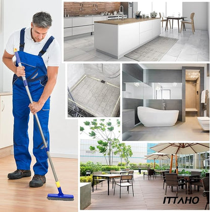 2 Pack Grout Brush with Long Handle, 56.5'' Swivel Grout Cleaning Brush,V-Shape Grout Scrub Brush, Extendable Handle Grout Cleaner Brush for Tile Floors，Bathroom,Baseboard,Shower,Corner