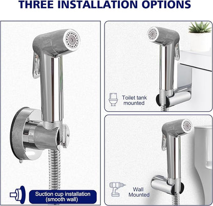 Handheld Bidet Sprayer for Toilet, Muslim Shower Bidet Attachment for Toilet, Cloth Diaper Toilet Sprayer, Jet Spray for Toilet with Bidet Hose for Feminine Wash (Chrome)